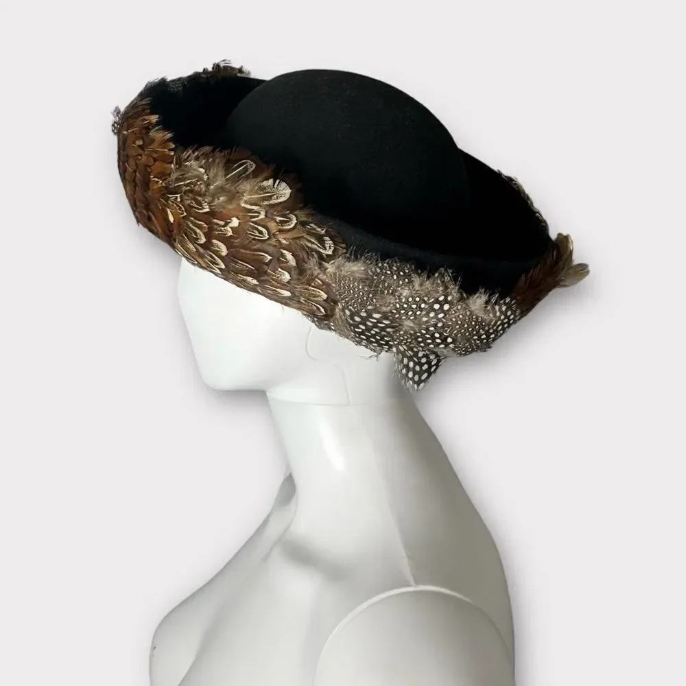Vintage Bowler Hat Feathered Wool Felt Avant Garde Regencycore Made in the USA - Picture 4 of 9